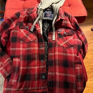 Superdry Red and Black Plaid Shirt Jacket